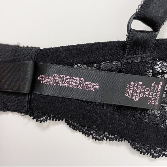 Victoria’s Secret Black Lace Bra Dream Angels Lined Demi 34D - Picture 10 of 11